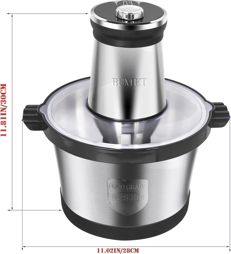 BUMET 16 cup steel bowl 850W Electric Food Processor,LED timer. 3-Tiered 6 Cutting Edges blade for mincing, chopping,Ideal as meat grinder,fresh vegetables chopper,pet food process in kitchen. - Image 2
